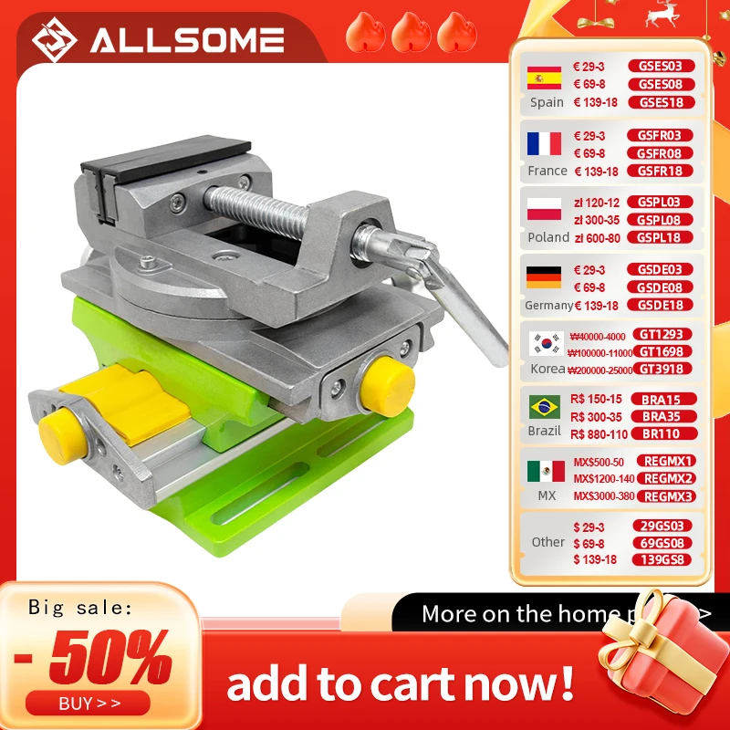 ALLSOME 2 in 1 Milling Drilling Precision Vise Swivel Base Table Aluminium Alloy Compound Worktable