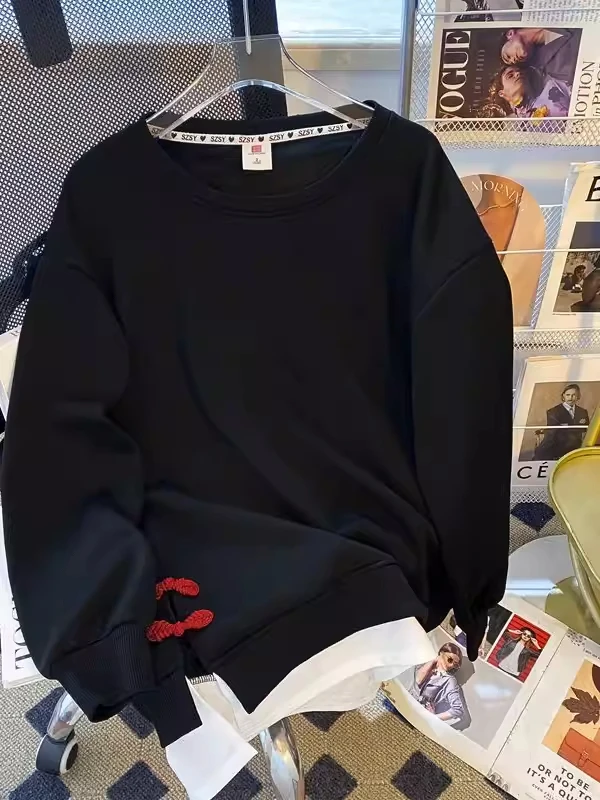 

Женская толстовка оверсайз с длинными рукавами и эффектом пэчворк, весенне-осенний дизайн, уникальный топ-обманка с разрезом, до 1040 грамм