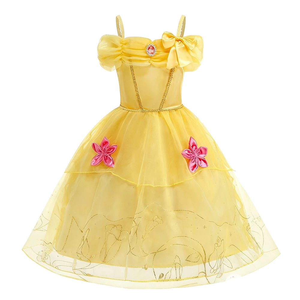Girls Halloween Cosplay Costume Belle Princess Dress Luxury Prom Birthday Gift Vestidos Party Children Dress view 6