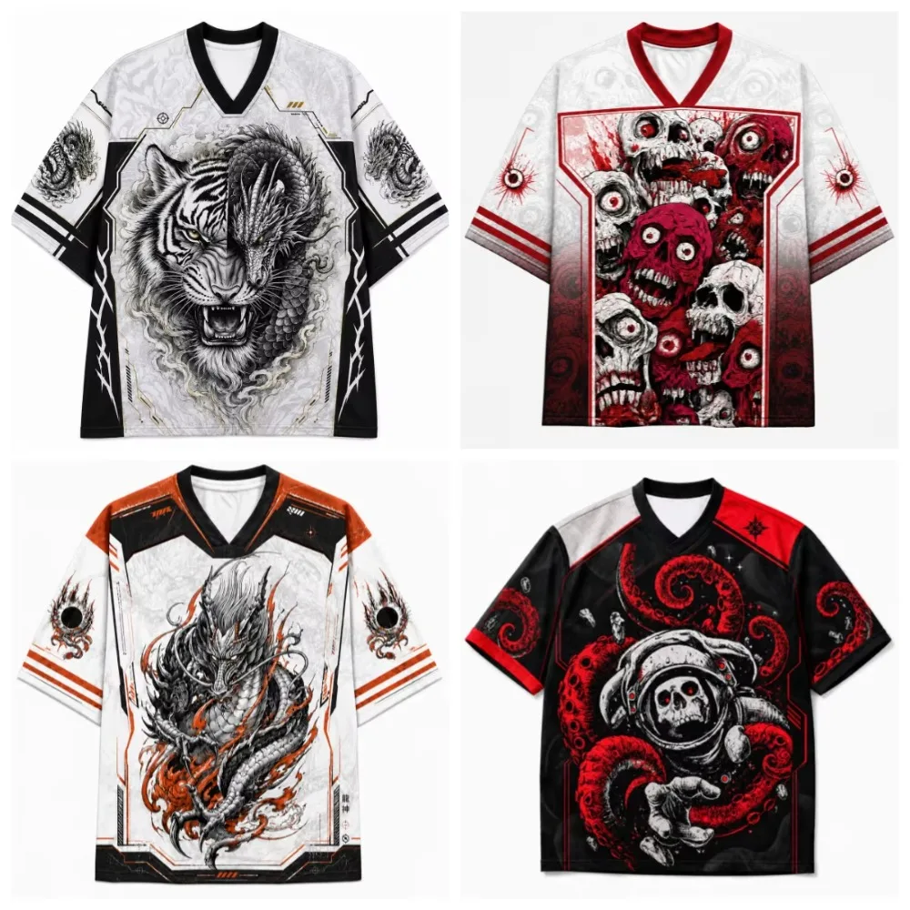 National Trend Dragon Tiger Patterns 3D Print Sport Quickdry Breath Men V-neckT-shirt Outdoor Street Casual Fashion Parent-Child