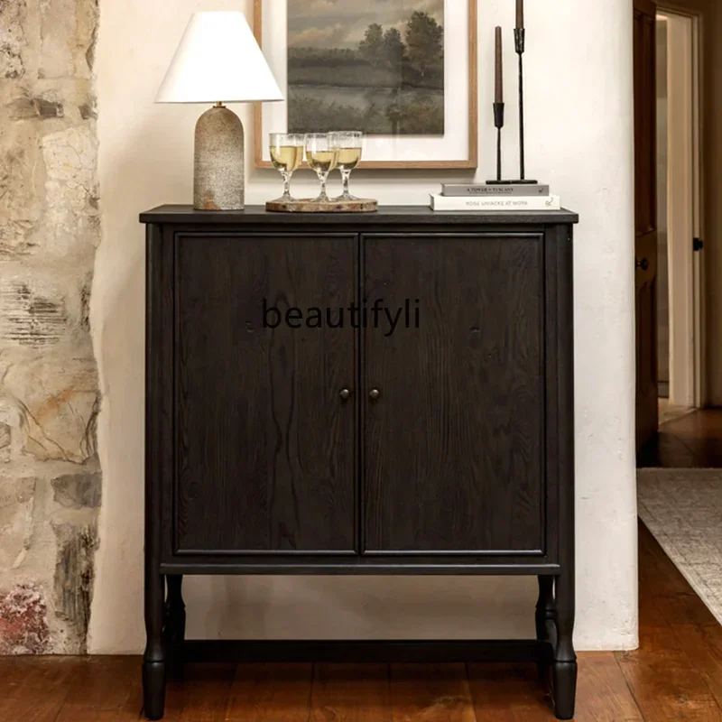 

ss8350 American solid wood dining side wine cabinet retro medieval dining side cabinet storage storage decorative cabinet