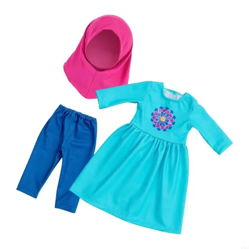 

P31C Muslims Dress Pajama for Doll Girl Wear Trousers Hijab For 18 Inch Girl Doll