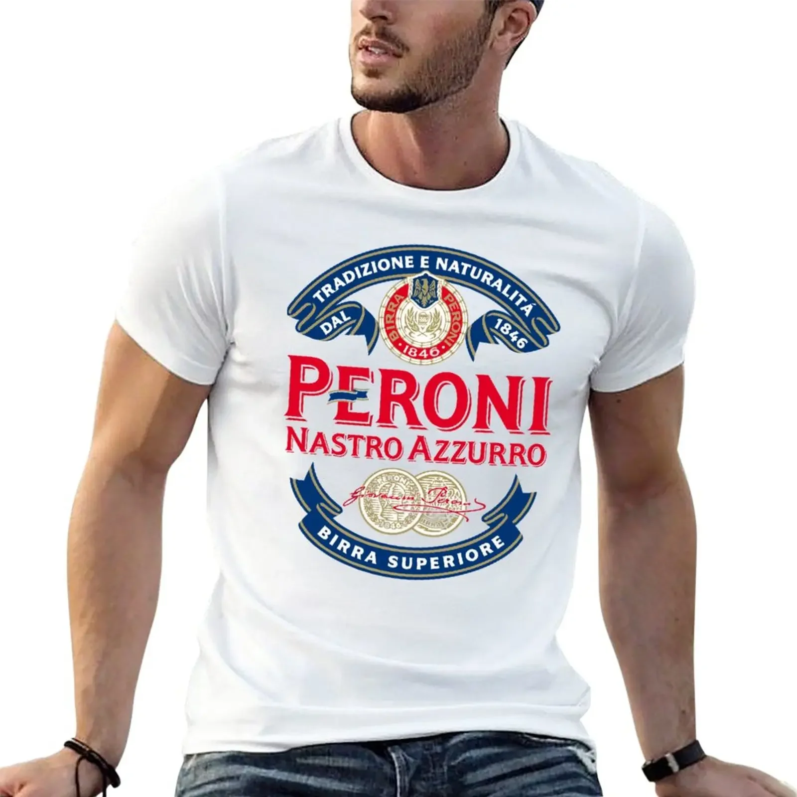 Camiseta con estampado de Peroni Beer Larang Asu para hombre, camisas de pesas pesadas, ropa hippie, fruta del telar