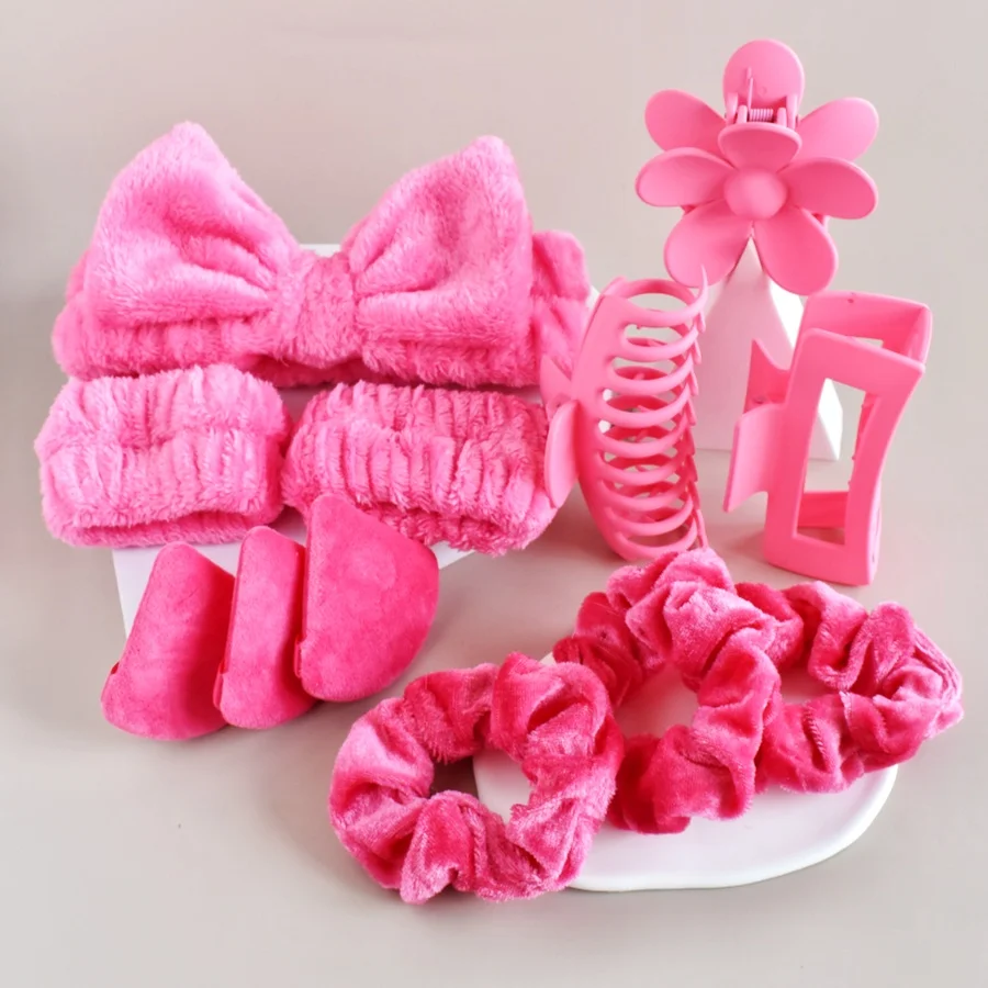 12-teiliges Set Damen Mehrfarbiges Herbst- und Winter-Plüsch-Haaraccessoires-Set Tägliches SPA Make-up Gesichtspflege Ultra-Praktisches Toilettenartikel-Set – Detail 1