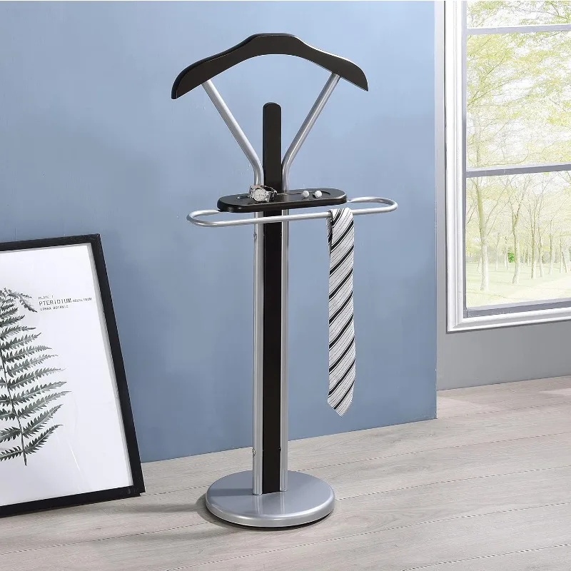 

Kings Brand Silver/Walnut Finish Wood & Metal Suit Valet Rack Stand Organizer,