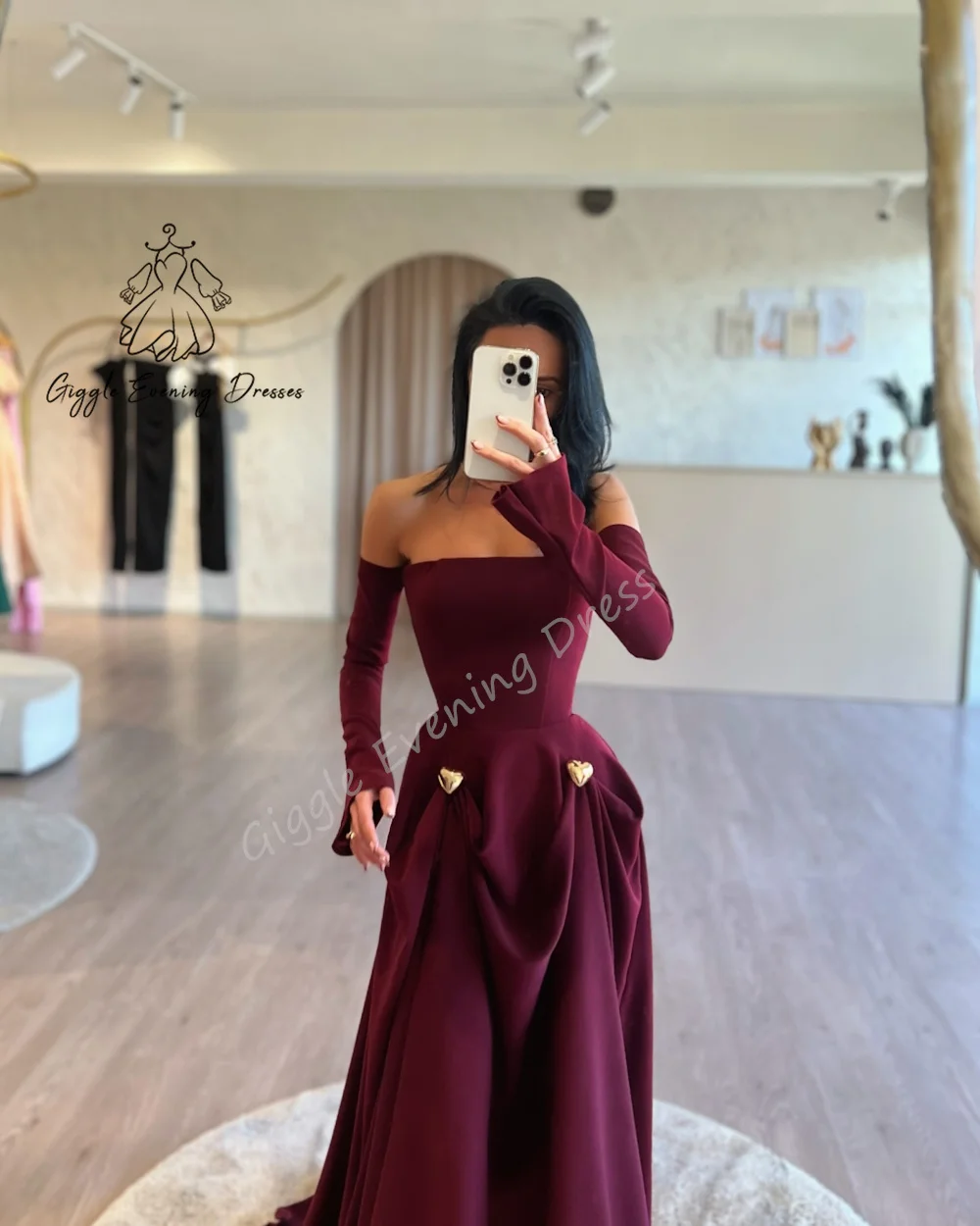 Giggle Evening Dresses A-Line Ruched Off-the-shoulder elegant Crepe Long Sleeve Formal Saudi evening gala dress for women 2024