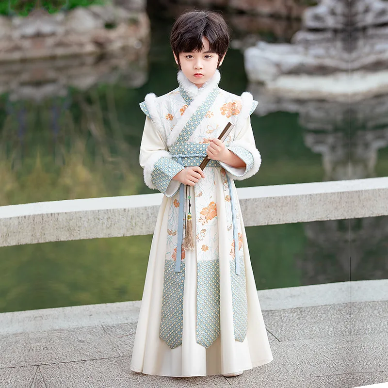 

Boys' Hanfu Winter New Embroidery Tang Costume Handsome Chinese Culture Performance Costume Chinese Style Ancient Costume