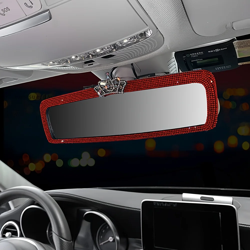 1Set Crystal Encrusted Car Makeup Mirror Ultra Thin Sunshade Design for All Vehicles Durable ABS Plastic Interior Mirror and Baby Rearview Mirror