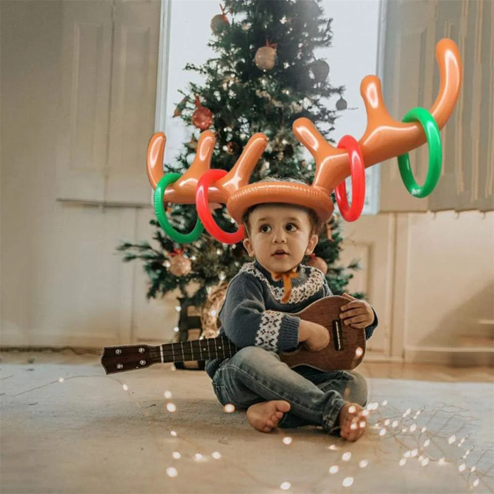 Inflatable Reindeer Antler Hat Ring Toss Game Kids Gift Christmas Family Game Toys Navidad Natal New Year Xmas Decor Noel 2024