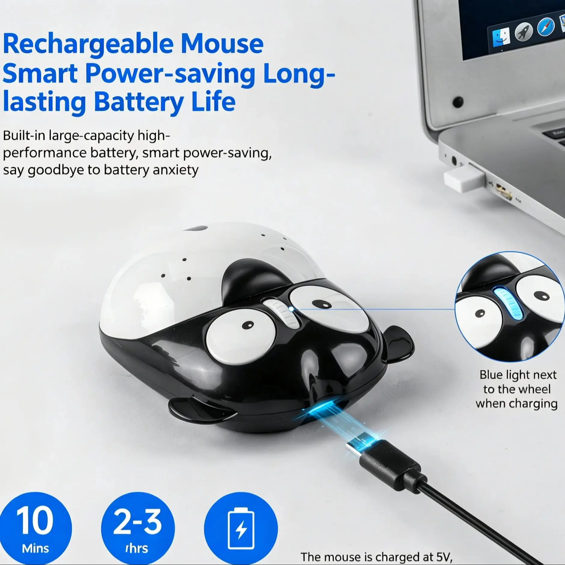 

Беспроводная перезаряжаемая мышь в форме милой собачки, 2.4G USB/Type-C, двойной режим, 1200DPI, бесшумные кнопки, для ноутбуков, планшетов, компьютеров, офисного использования