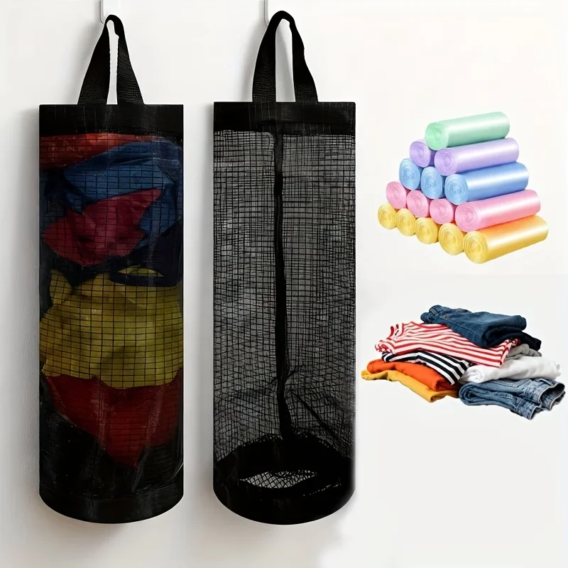 1pc Collapsible Plastic Bag Organizer, Grocery Bag Holder with Durable Mesh, Ventilated Garbage Bag Dispenser, Space Saving