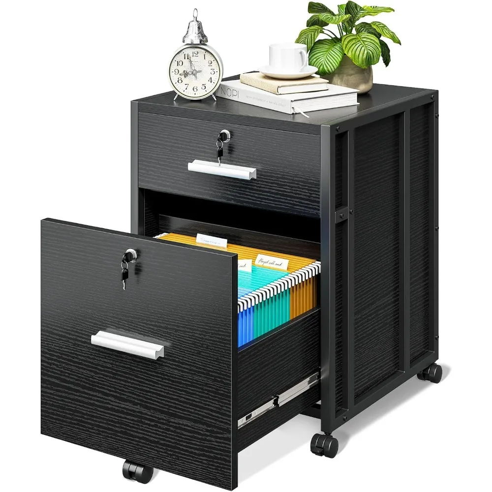 File Cabinet for Home Office, with Lock, 2 Drawer,Rolling File Cabinet for A4/Letter File, Small Cabinet with Desk Drawer