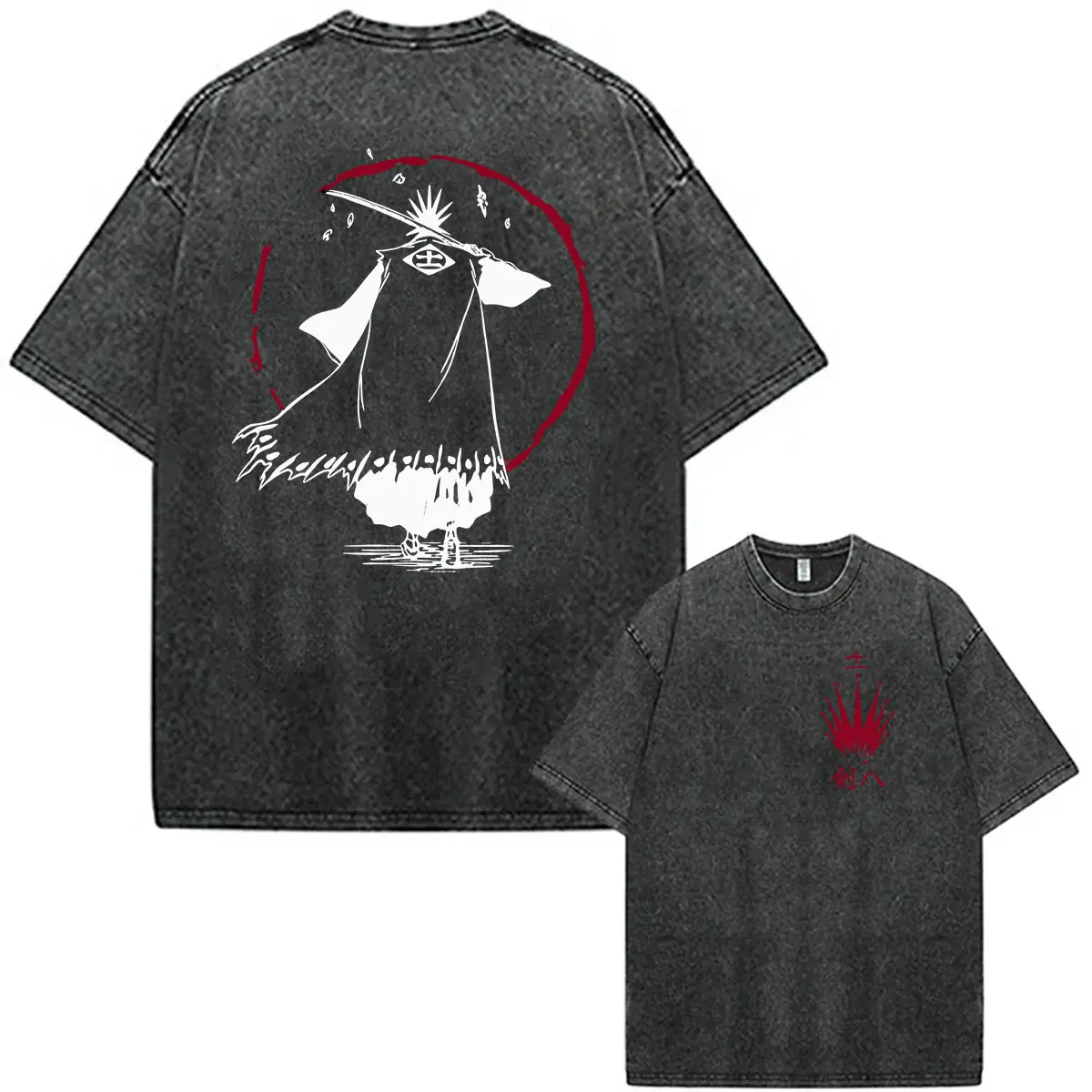 Japanese Anime Bleach Kenpachi Zaraki Vintage Washed T Shirts Men's Women summer Fashion Cotton Short Sleeve T-shirt Streetwear