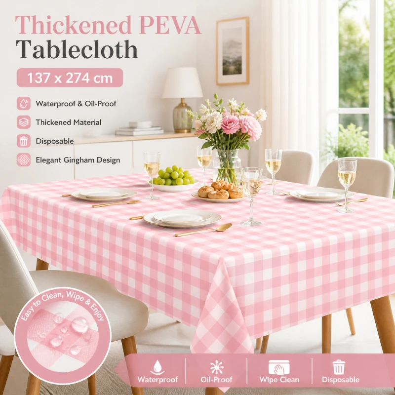 137x274cm Pastel Blue Pink Checkered Disposable Tablecloth Plastic Red Rectangle Table Covers Birthday Decorations Baby Shower