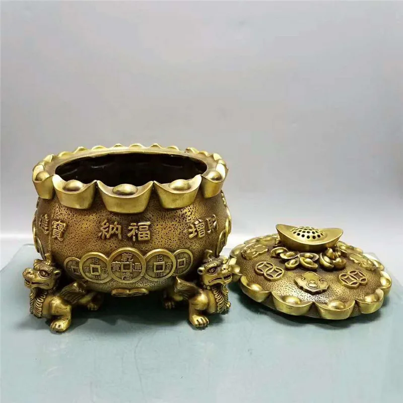 Brass Wealth Bowl Pixiu Money Storage Jar Ornament