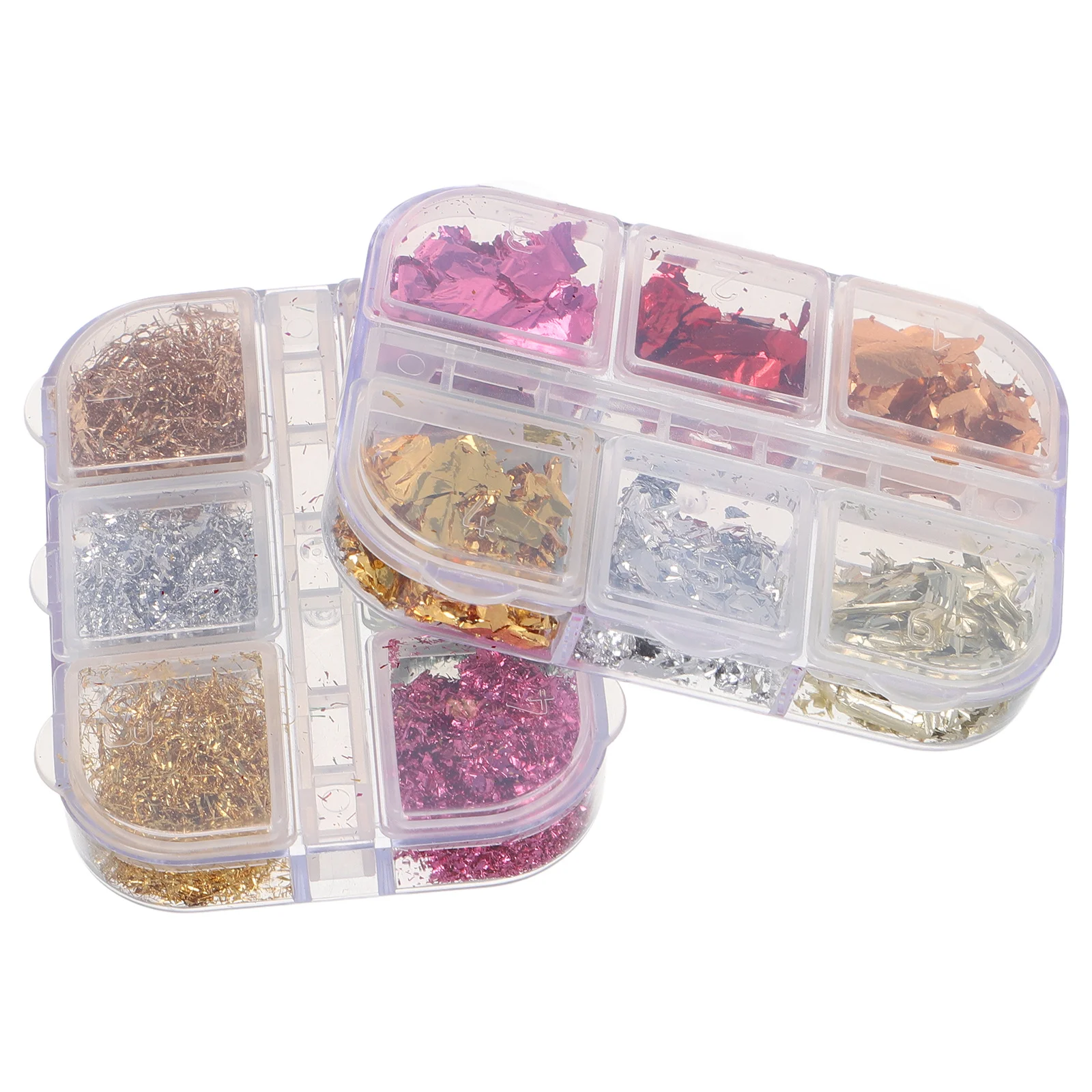 2 scatole di coriandoli metallici per unghie, scaglie di lamina d'oro e d'argento, glitter colorati per nail art per donne e ragazze, decorazione artigianale per manicure