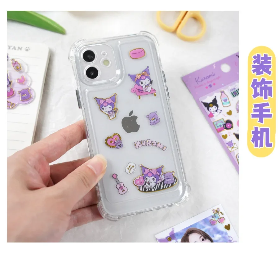 4pcs Genuine Kuromi Hot Stamping Mobile Phone Case Decoration Gudetama Stickers