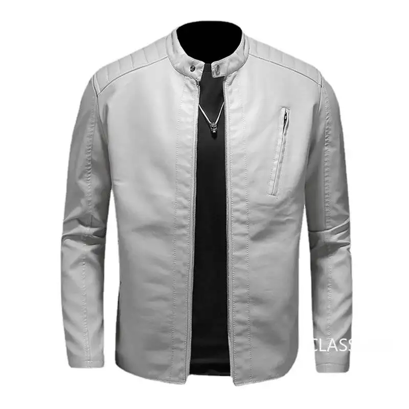 

White Locomotive Moto Biker PU Coats High Quality Men Spring Autumn Slim Leather Jackets Size 5XL