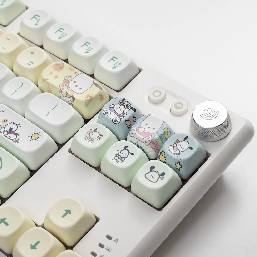 Pastel Cream White Pochacco Keycaps Set Sanrio Cartoon Pbt Keycaps for Mechanical Gaming Keyboard Birthday Gift for Girls Gamers view 6