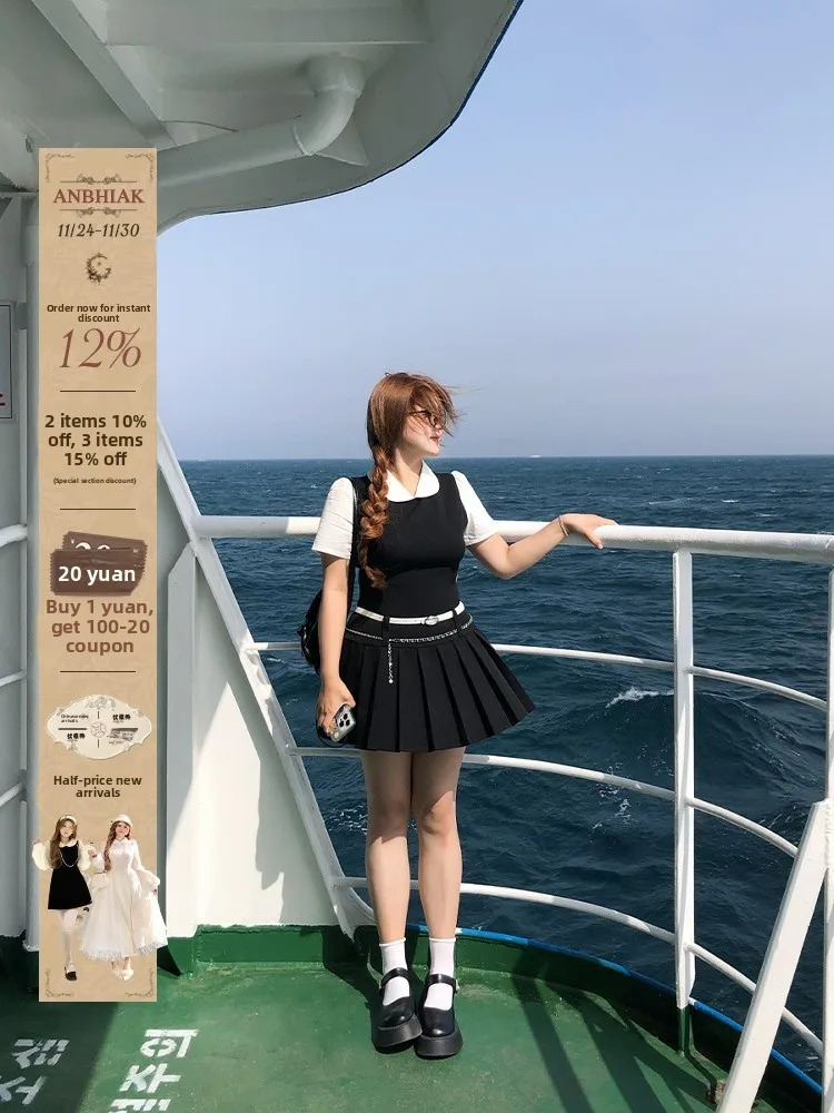 

Annie College Sle Fake Two-Piece Dr женские большие размеры корейская версия Bla Dr весна лето ор Sve A-Line Dr