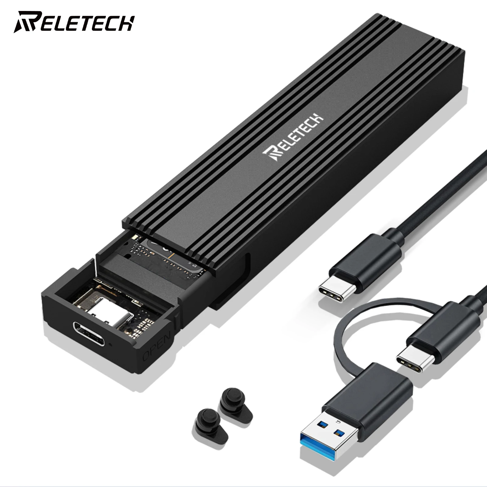 Reletech M2 NVMe SSD Enclosure 10Gbps PCIe SSD Case Portable Box USB C 3.2 Tool Free External Adapter with Heat Sink for M.2 SSD