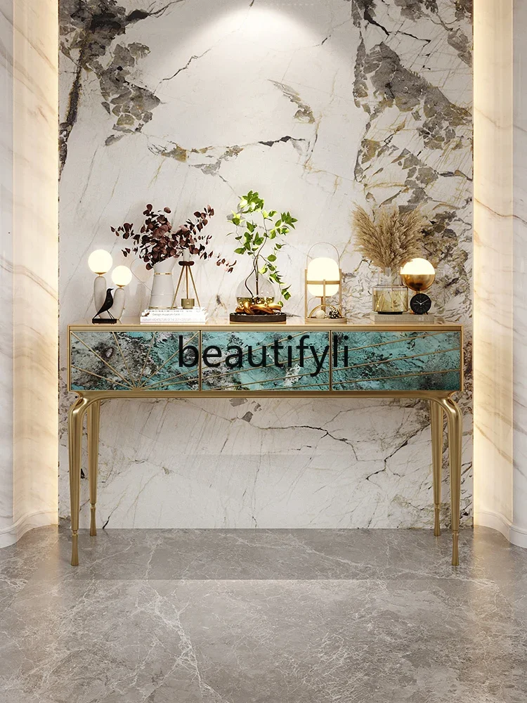 Italian entrance platform green luxury stone entrance entrance cabinet light luxury display cabinet high-end