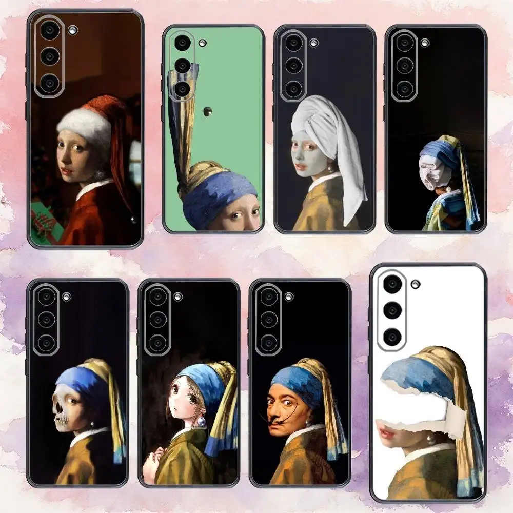 

Girl With A Pearl E-Earring Vermeer Phone Case For Samsung Galaxy A73,A72,A71,A70,A53,A52,A51,Others Soft Black Cover