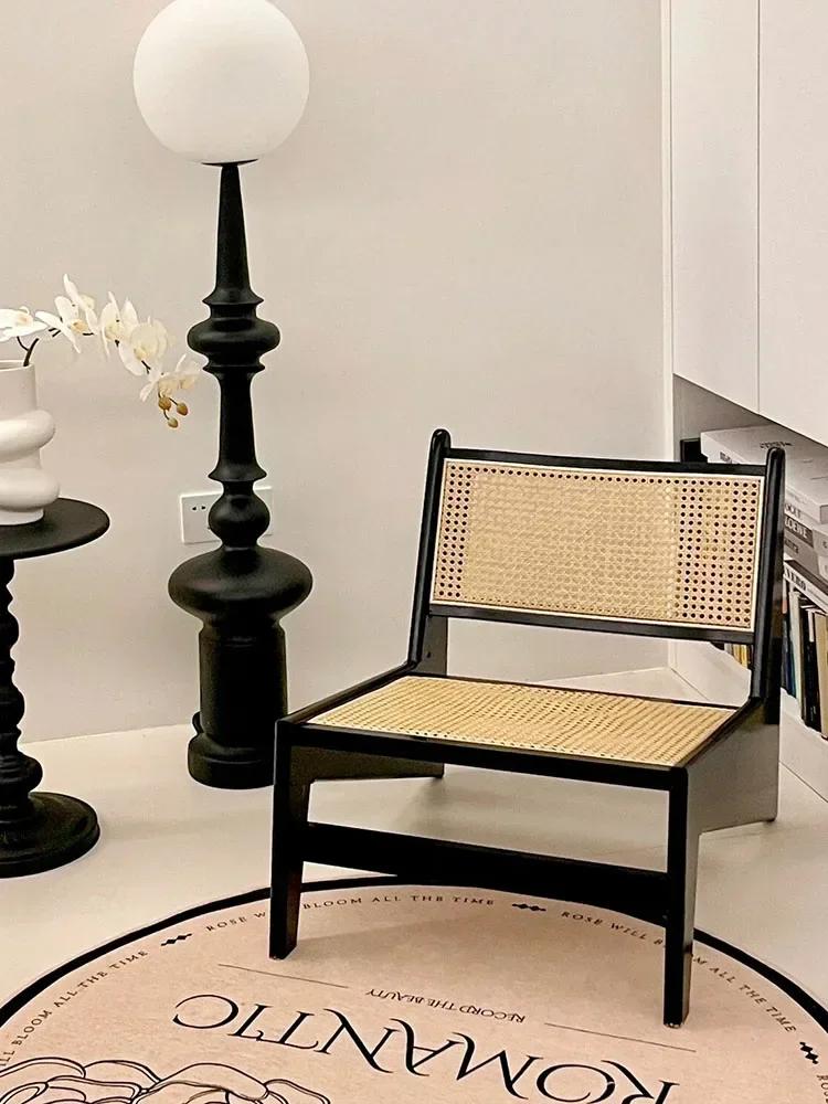 Balcony single lounge chair, solid wood rattan chair, antique retro Internet celebrity sofa chair,  three-piece back Hot sales