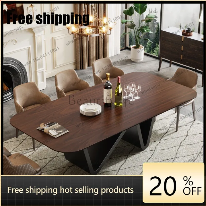 HJ Rectangular dining table dining table household solid wood retro color long dining table