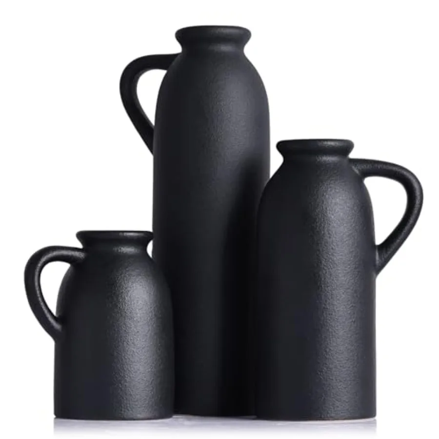 

Набор керамических ваз - 3 маленькие матовые вазы-кувшины в деревенском стиле для цветов, декор для дома, украшение для гостиной, декор для стола