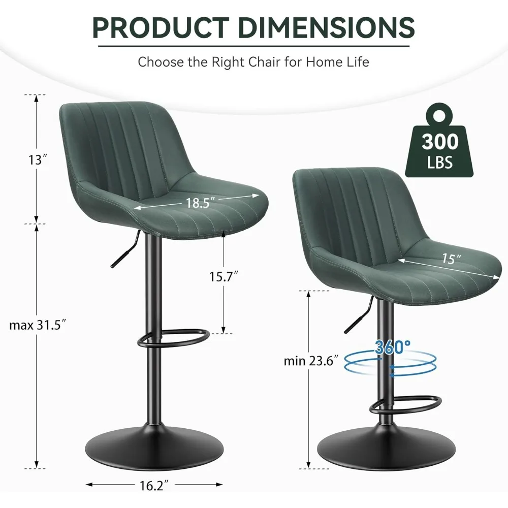 Bar Stools Set of 2, Adjustable Modern Swivel Bar Stools with Backs, Counter Height Performance Fabric Island Chairs