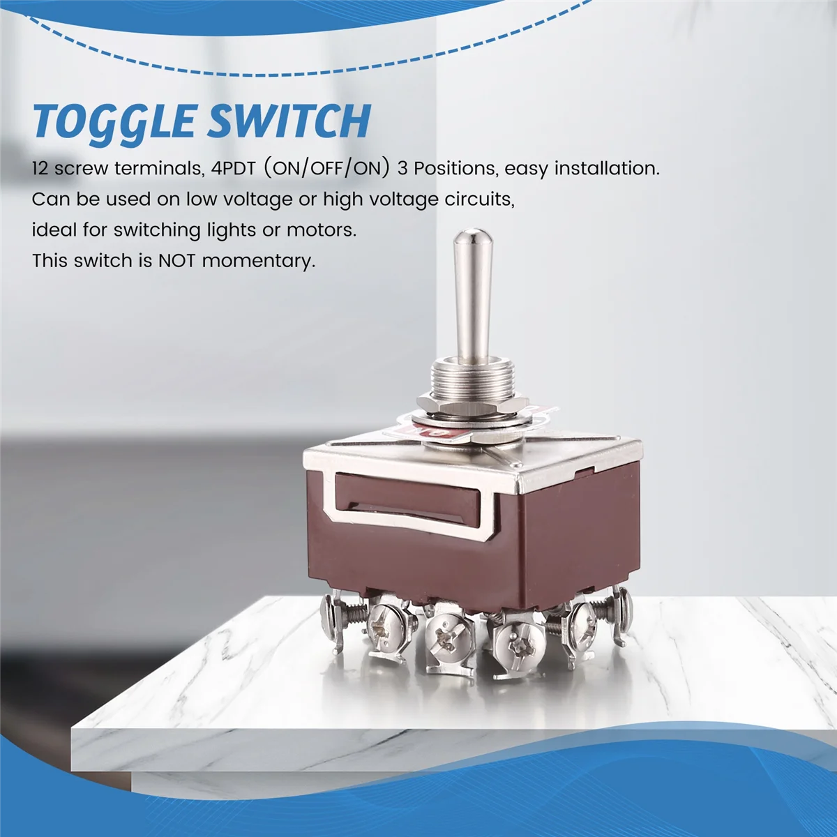 FLLF AC 380V 10A ON/OFF/ON 3 Posisi 12 Pin Menempel Saklar Toggle 4PDT