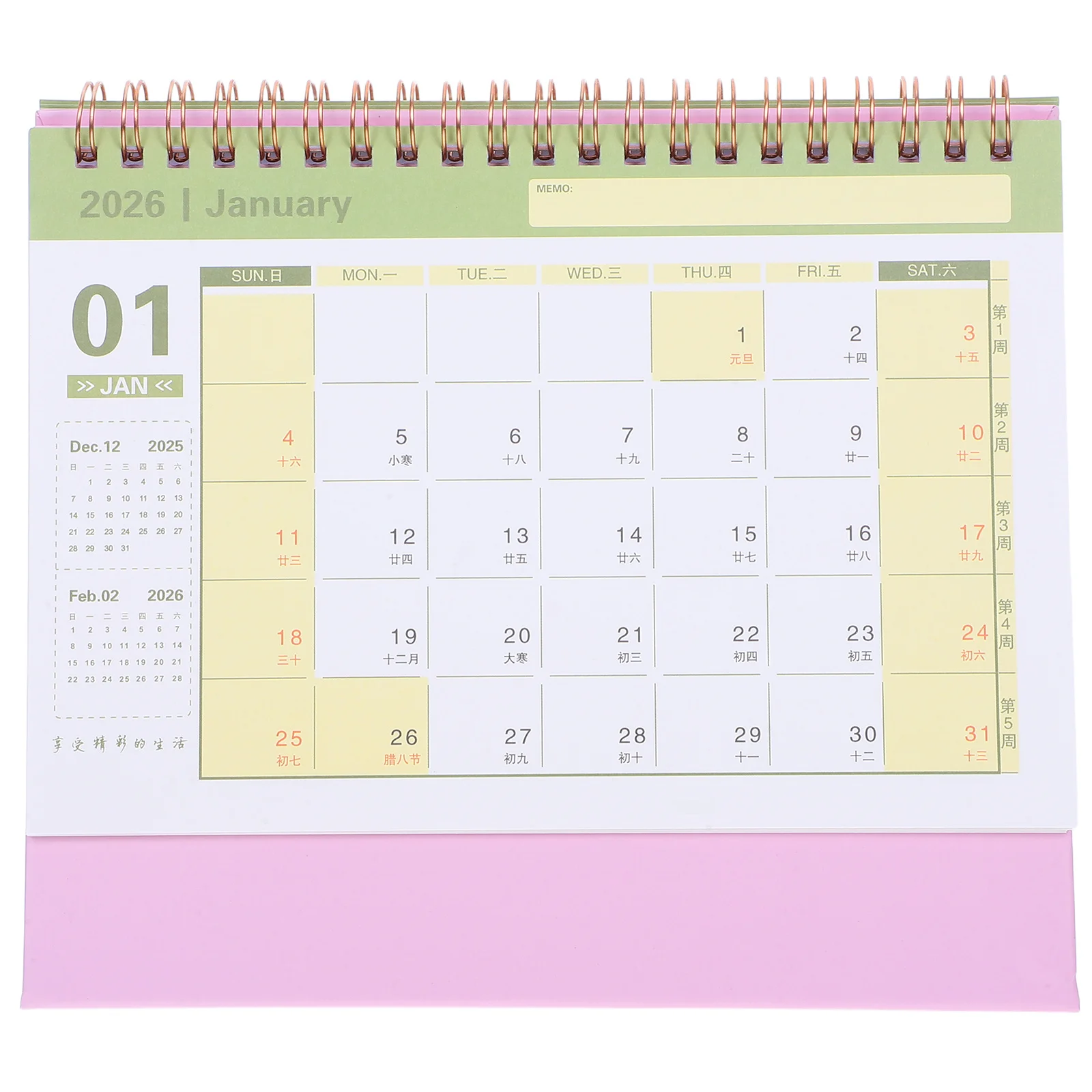 2026 Table Calendar Freestanding Desk Planner Minimalist Style for Daily Planning Office Home Organization Compact Green Non