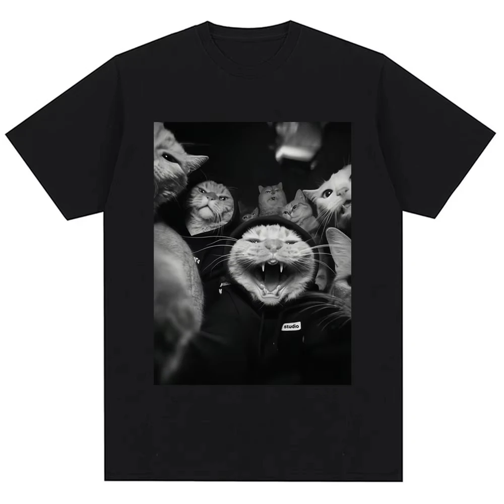 Camiseta clásica Fun Cat Emoji Pack para mujer, camiseta de estilo gótico retro a la moda, camiseta informal, camiseta de regalo, ropa de calle