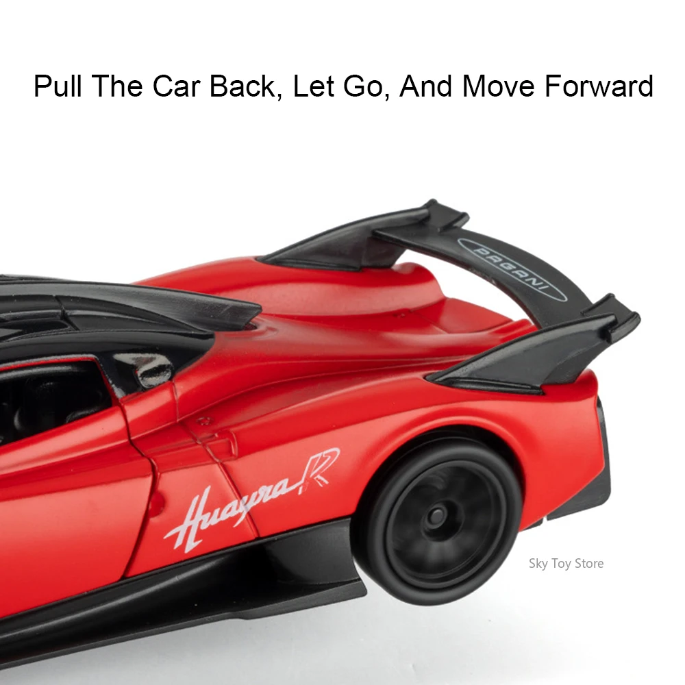 Pagani Huayra R aleación BC, modelos fundidos a presión, juguetes, puertas de coche, sonido abierto, luz, vehículos en miniatura, adornos para coleccionar, 1:32