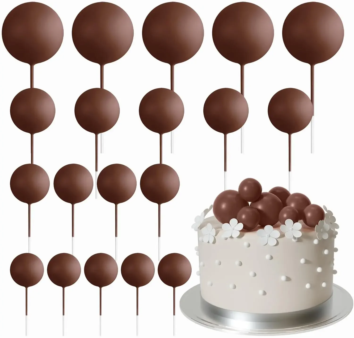 20-teilige Mini-Ballon-Kuchenaufsatz-Dekorationen mit goldenen Kugelpicks – festliche Kuchendekoration für Feiern