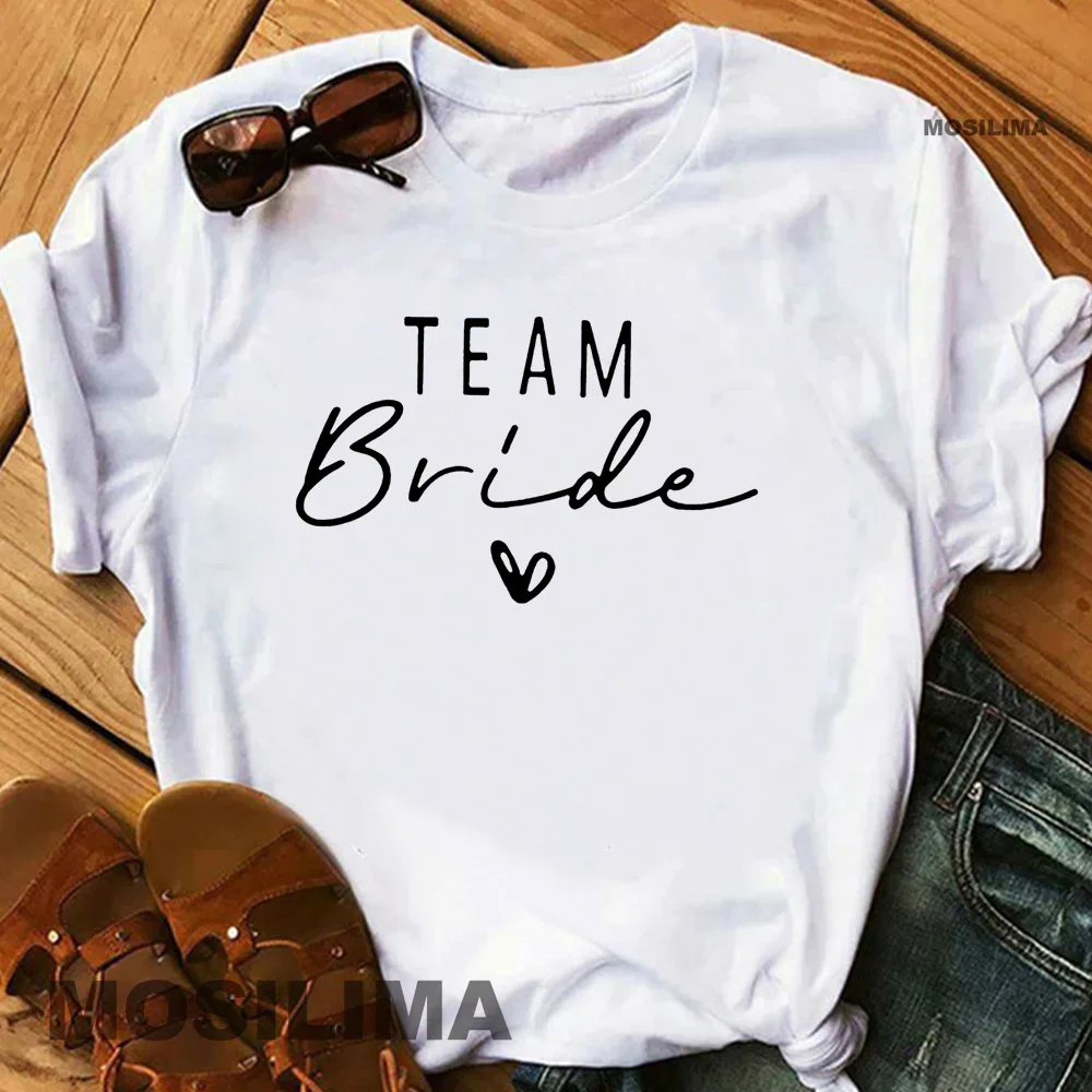 Women Cotton T Shirt Team Bride Bachelorette Party Shower Hen Party Bridesmaid Print T-Shirt 2024 Girls Wedding Female Tops