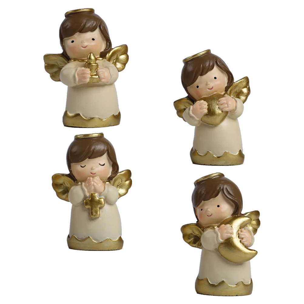 

4Pcs Adorable Resin Angel Ornament Cute Handicraft Figurines for Cake Decoration