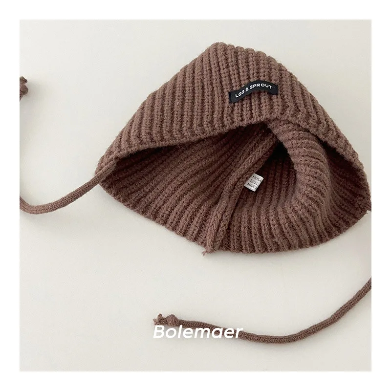 Fashion Letter Children\'s Ear Protection Cap Kids Knitted Hat Boys Girls Solid Color Pullover Cap Kids Hats