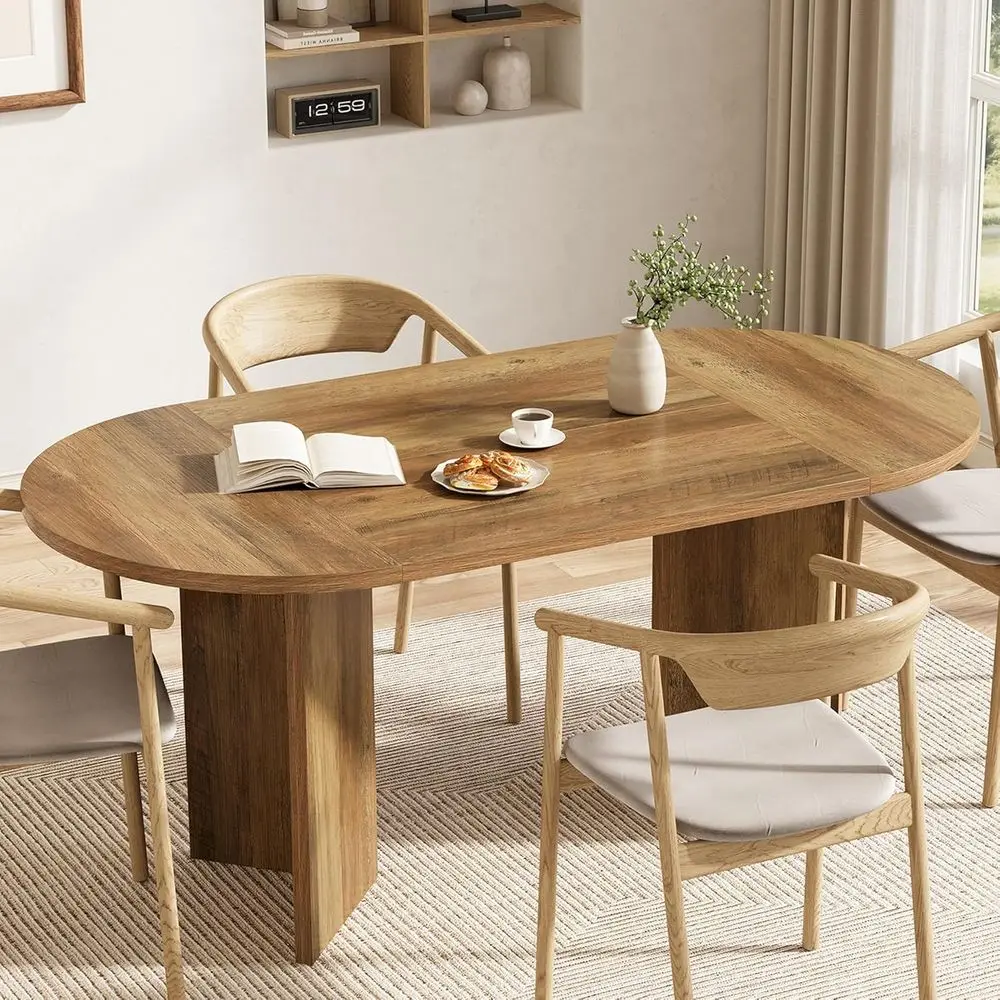 طاولة طعام بيضاوية 63 على طراز المزرعة لـ 4-6، MDF متينة مع قاعدة معدنية، مناسبة للمنزل والمكتب والمطعم، Umber Fini