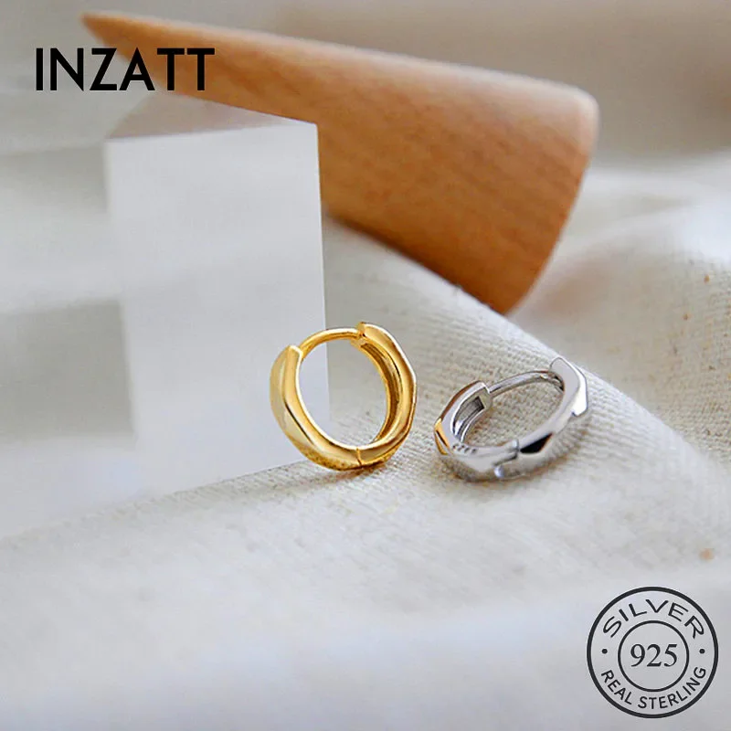 INZATT 1 Piece Real 925 Sterling Silver Round 18k Gold Customized Earrings for Women Hiphop Fine Jewelry Summer Trendy 2024