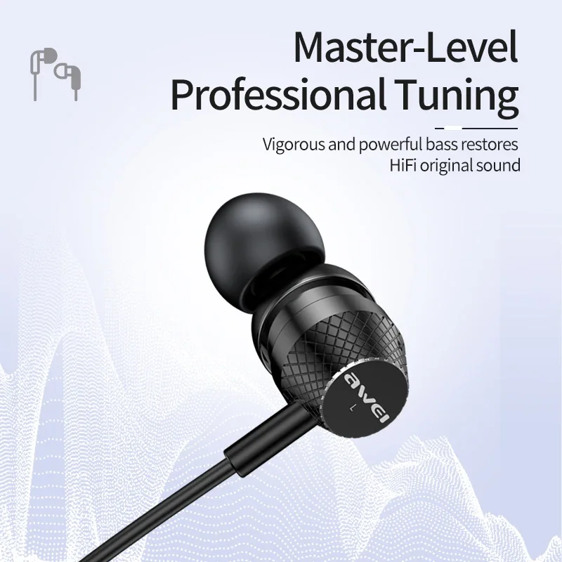 Awei TC-5 Auricolare cablato In-ear per telefono Jack di tipo C Stereo Bassi profondi con controllo del pulsante del microfono Auricolari originali