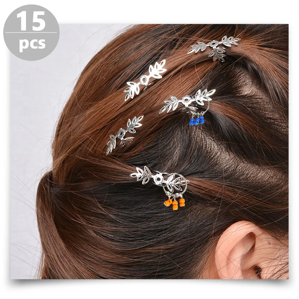 

15 Pcs Leaf Hair Accessories Decor Dreadlock Braids Coil Chic Alloy Metal Coils
