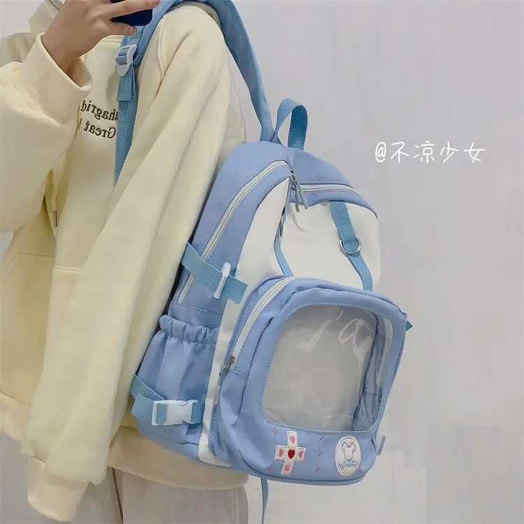 Miyagawa INS Backpack Cute Cartoon Contrasting Color Girl Backpacks Campus Style Large Capacity Transparent Pain Bag Baby Bag