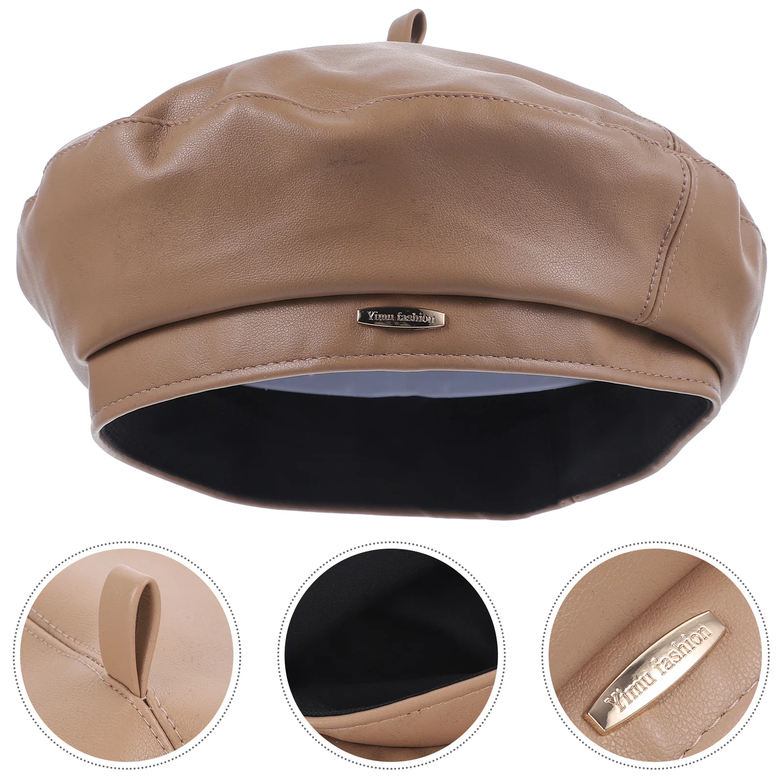 

Berets Hat for Women French Cloche European Style Headdress PU Retro Cap Daily