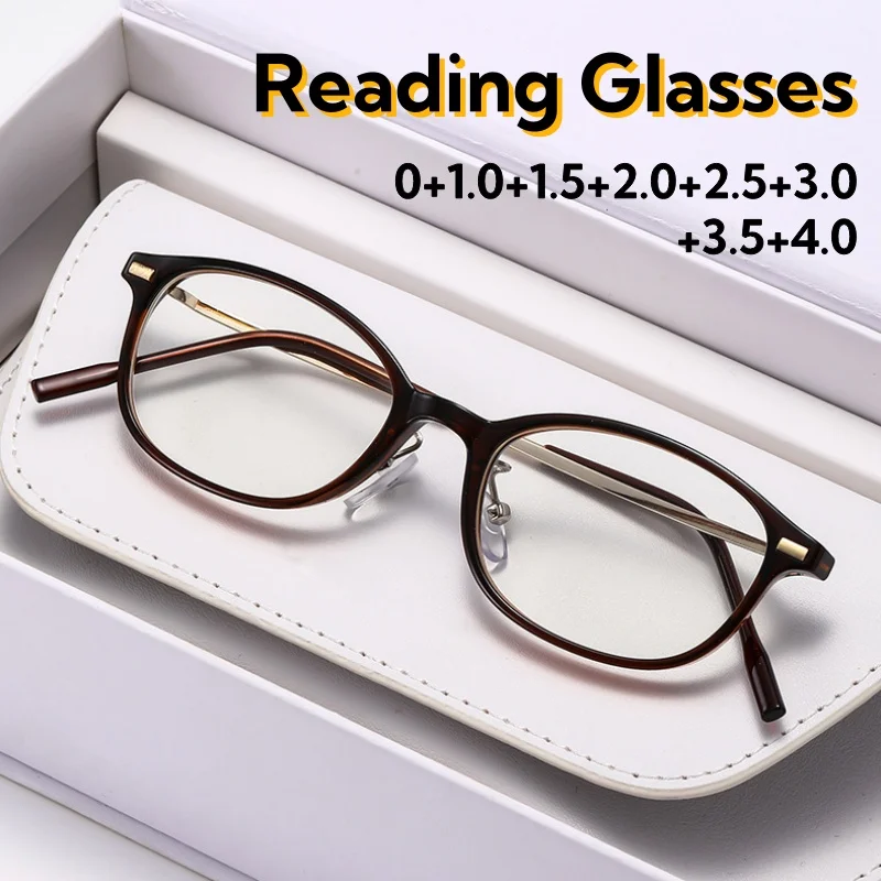 

Classic Retro Elliptical Framed Reading Glasses Ultra Light Unisex Blue Light Blocking Elegant Far Sight Eyeglasses 0 To +4.0