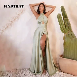 Finden, dass sexy 2024 Ballkleider High Side Split ärmellose Party kleider für Frauen rücken frei Satin eine Linie Brautjungfer Abendkleid