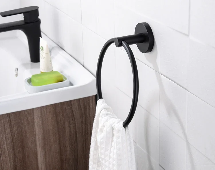 

'Deao Towel Rack Bathroom Bath Toilet Accessory 3 pieces Wall Mounted paper holder matte black Bathroom Accessories Set