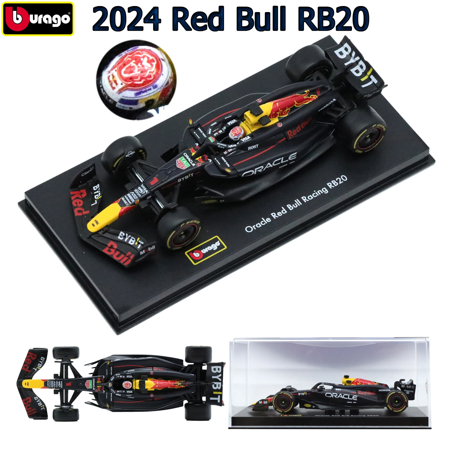 

1/43 Bburago 2024 Red Bull RB20 с шлемом, гоночные модели, литая под давлением игрушка из сплава, резиновые шины, автомобили, подарок для взрослых