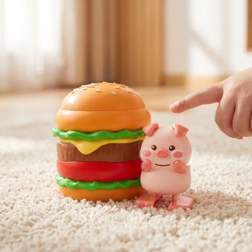 Clockwork Burger Animal Wind-up Funny Interactive Clockwork Walking Chick Walking Cute Pig Hamburger Figures Gifts for